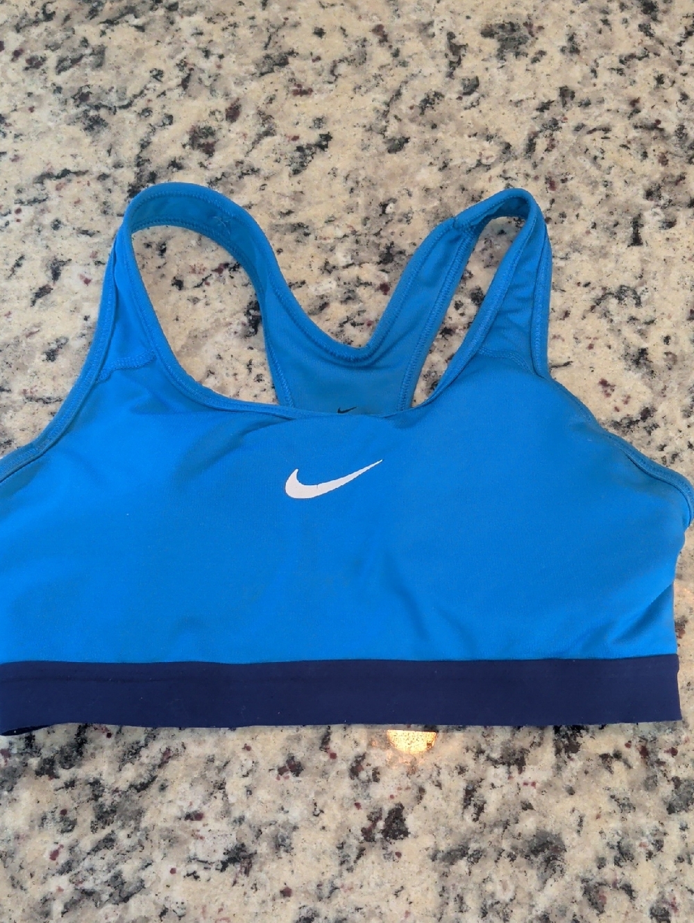 Nike Dri Fit Bright Blue Racerback Sports Bra with Navy Band